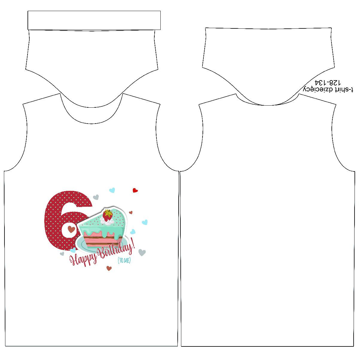 KID’S T-SHIRT - 6ST BIRTHDAY /  BIRTHDAY CAKE - single jersey (128/134)