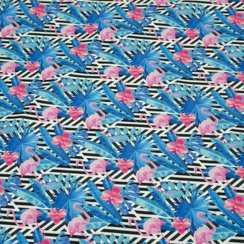 TROPICAL FLAMINGOS - quick-drying woven fabric