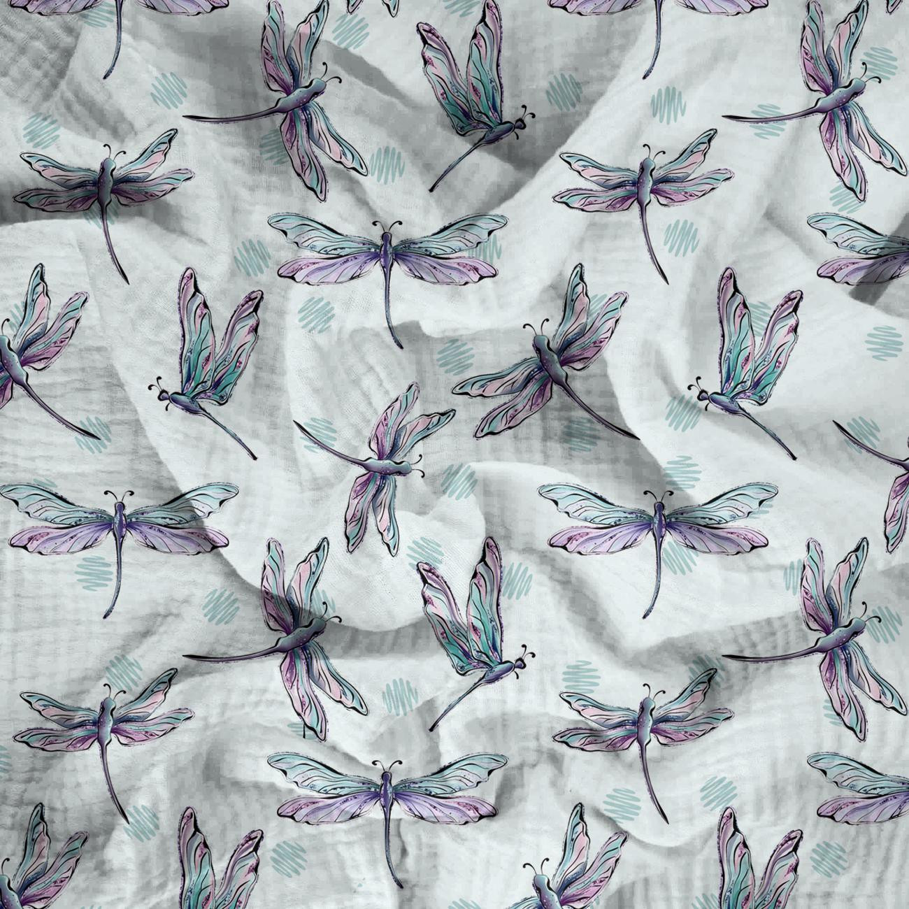 DRAGONFLIES pat. 2 (DRAGONFLIES AND DANDELIONS) - Cotton muslin
