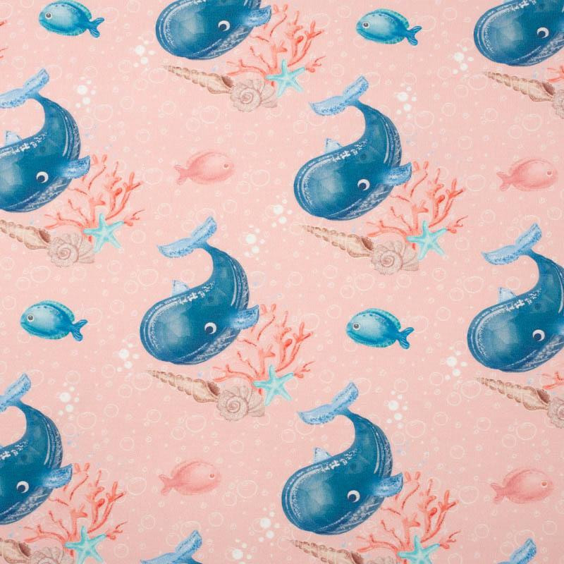 WHALES / bubbles (MAGICAL OCEAN) / pink - looped knit fabric