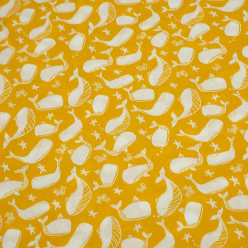WHALES / mustard - viscose woven fabric