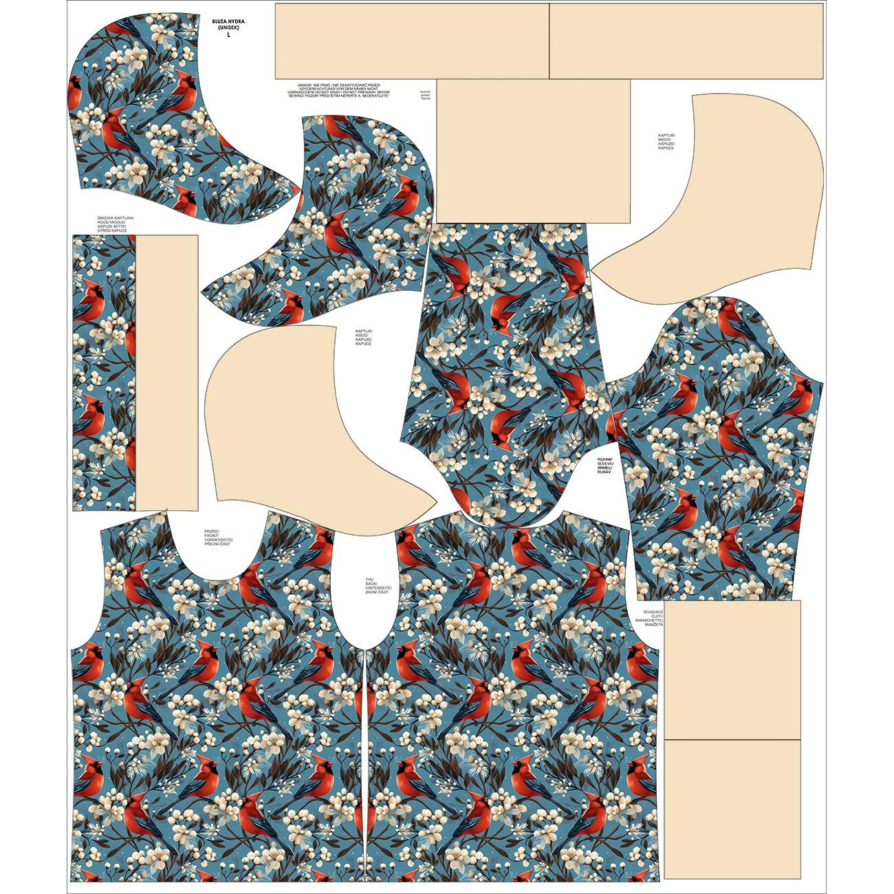 HYDROPHOBIC HOODIE UNISEX - WINTER FLOWERS WZ. 12 - sewing set