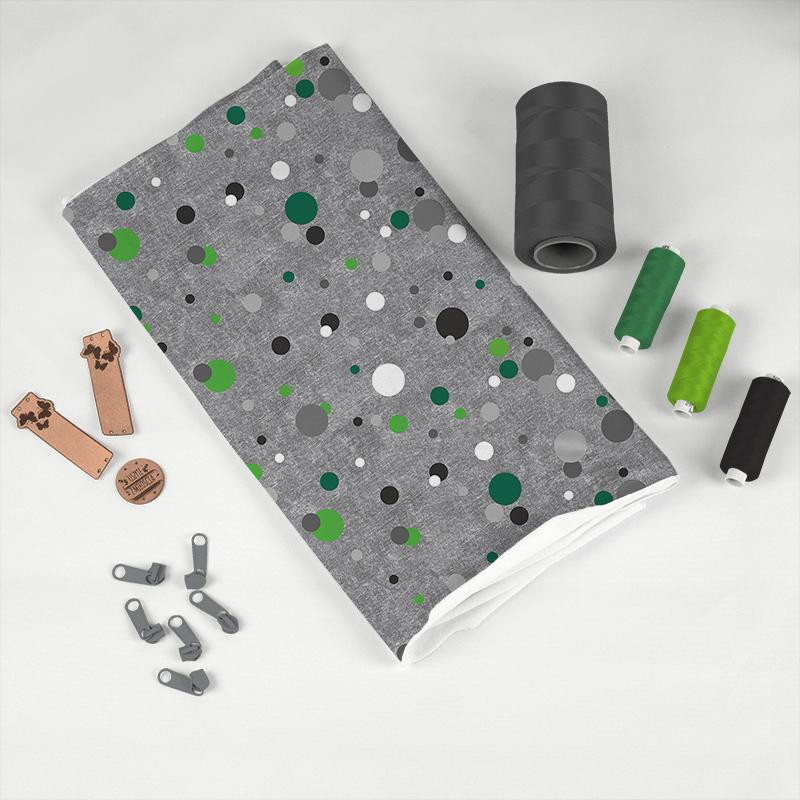 GREEN DOTSIES / ACID WASH GREY - looped knit fabric