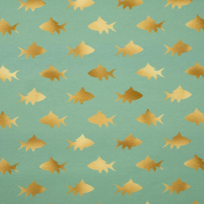 GOLDEN FISH (GOLDEN OCEAN) / mint - looped knit fabric