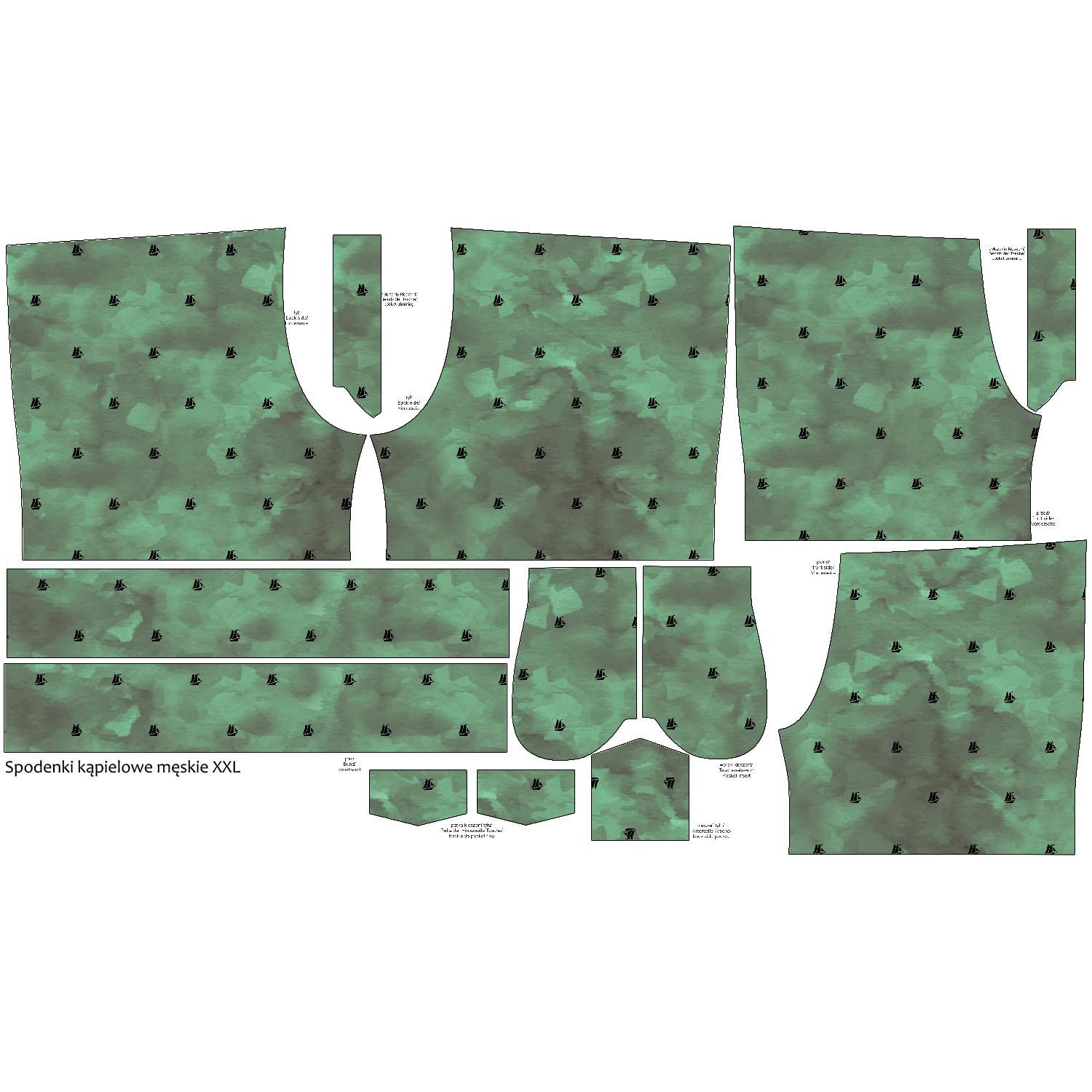 Men's swim trunks -  SAILING SHIPS (minimal) / CAMOUFLAGE pat. 2 (olive) - sewing set