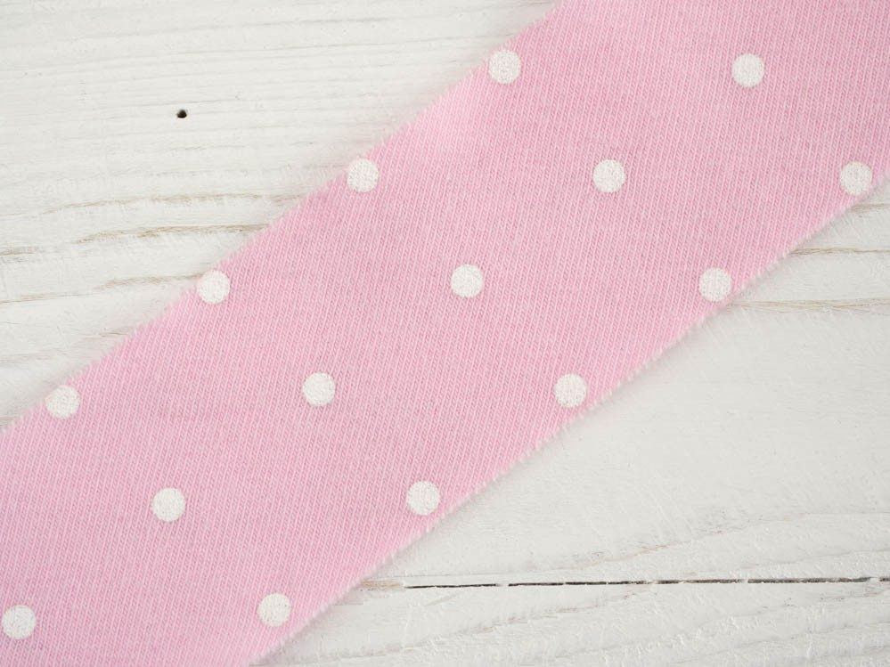 Knitwear bias binding 20 mm DOTS WHITE / light pink