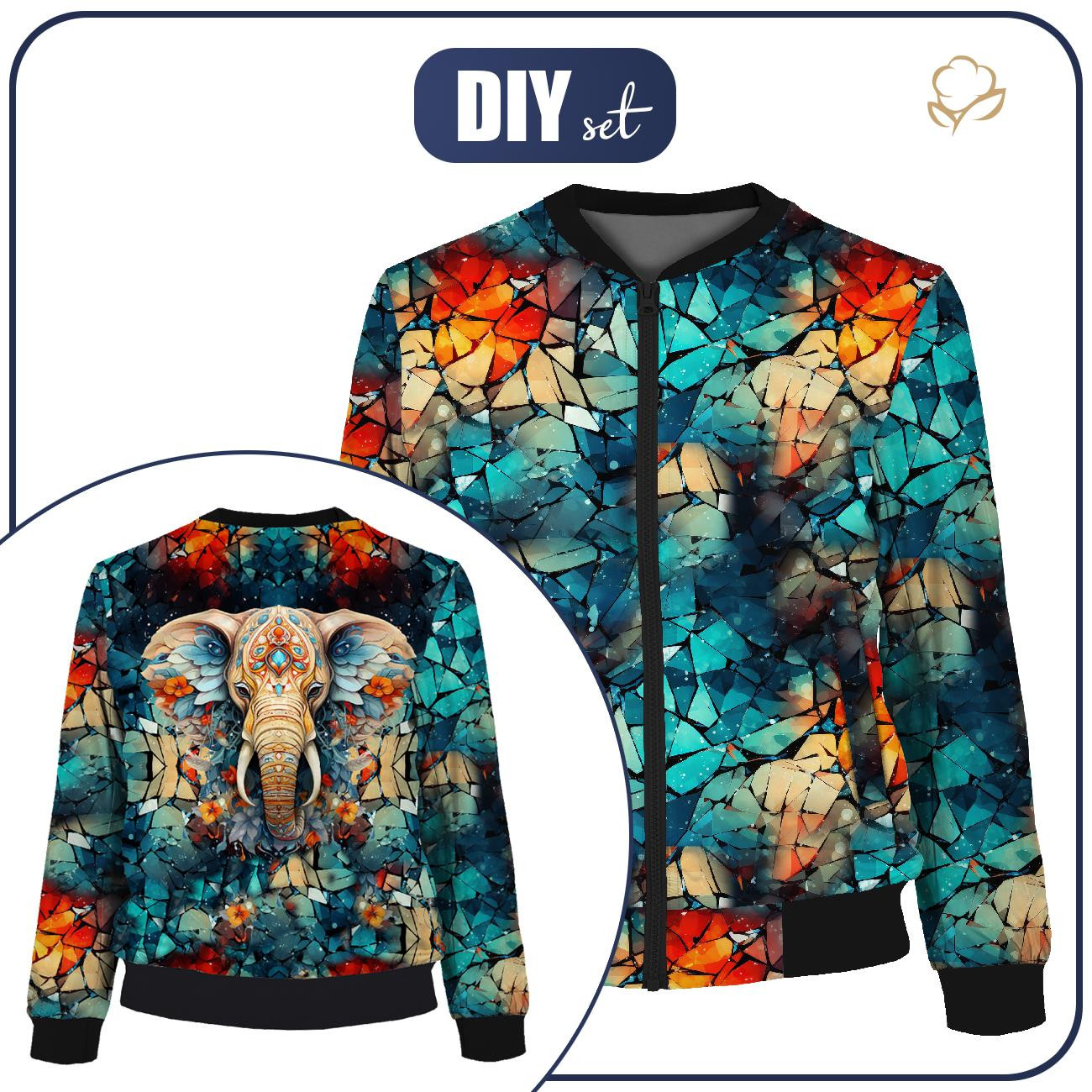 WOMEN’S BOMBER JACKET (KAMA) - ANIMALS CRACKED pat.3 (elephant) - sewing set