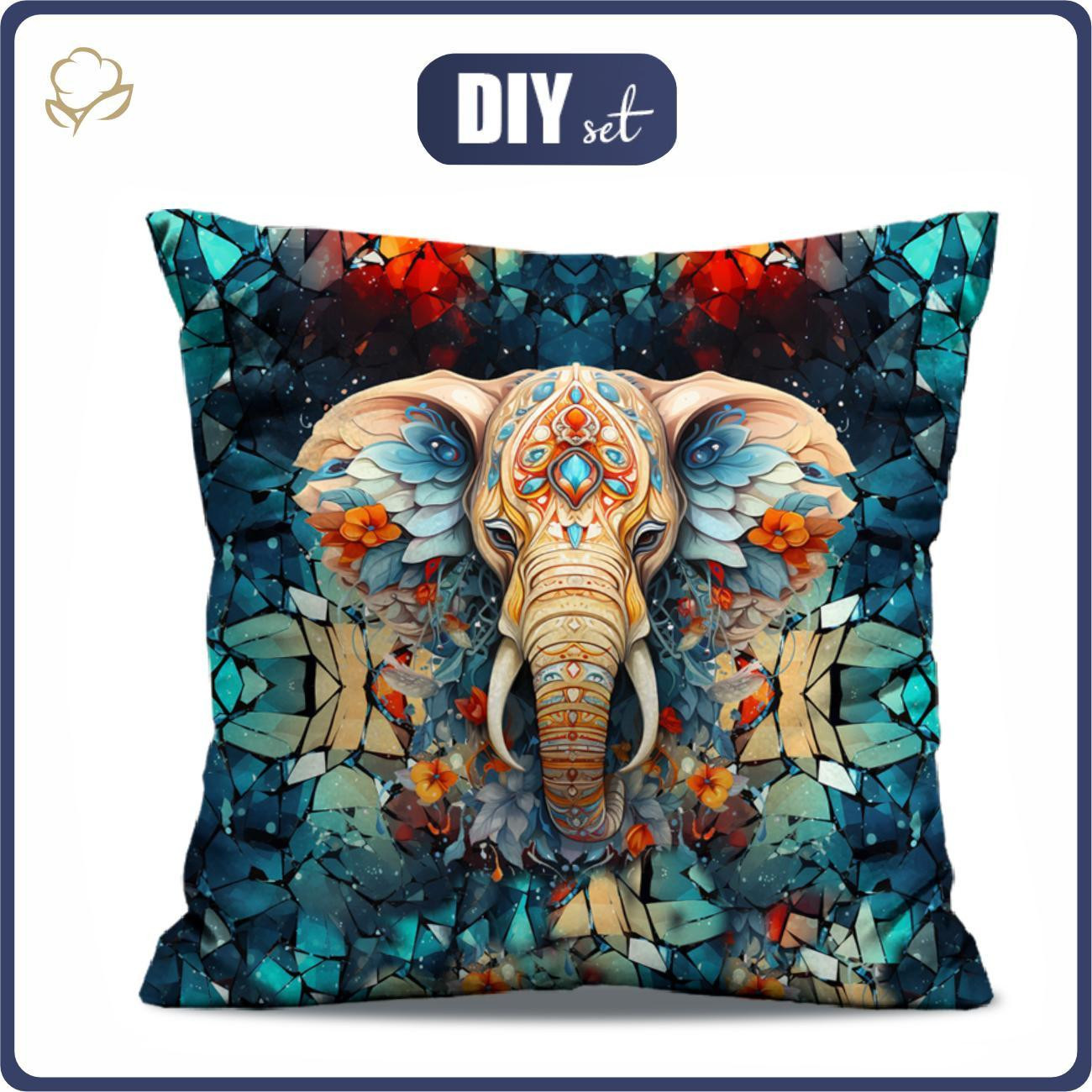PILLOW 45X45 - ANIMALS CRACKED pat.3 (elephant) - Panama 220g - sewing set