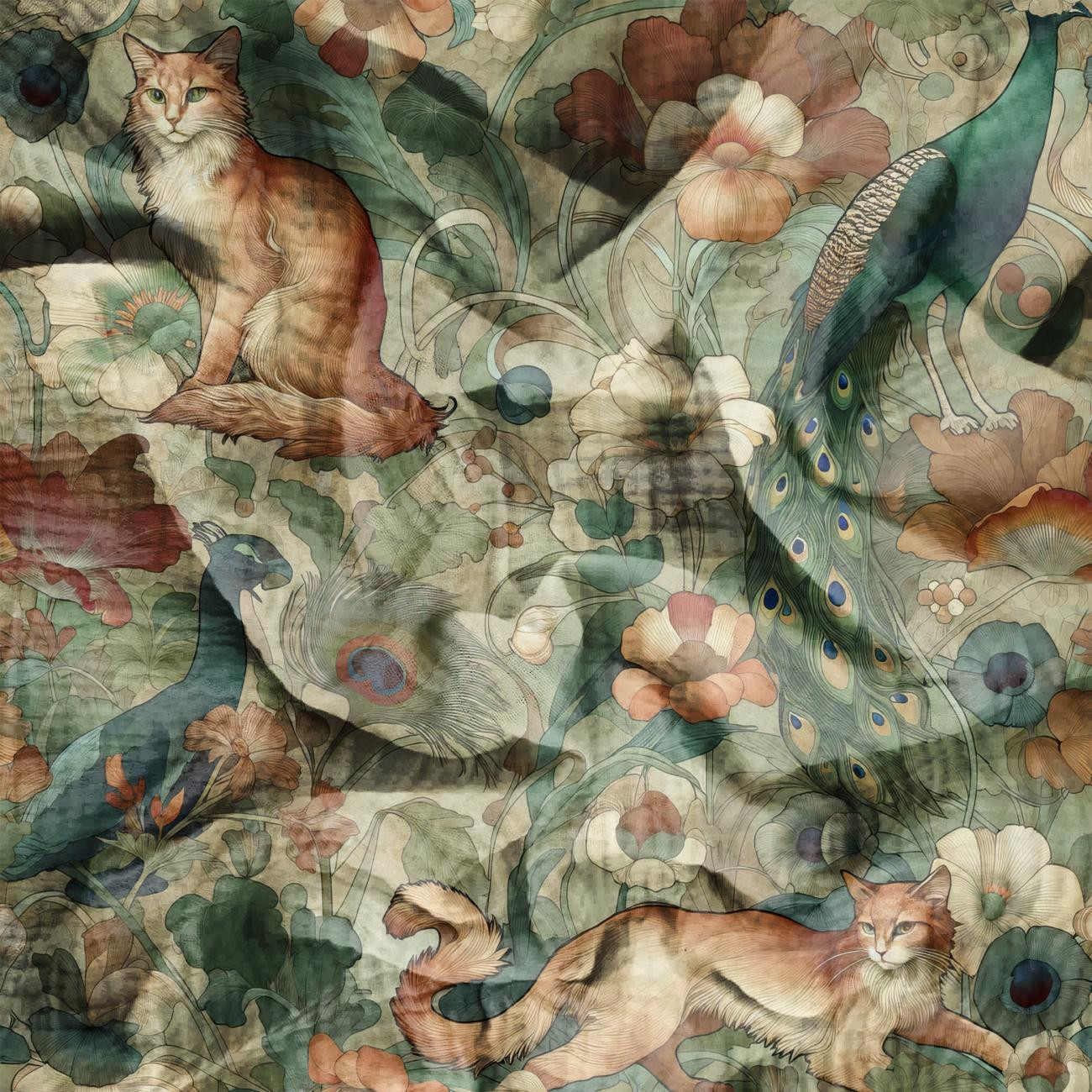 ART NOUVEAU CATS & FLOWERS PAT. 2 - Cotton muslin