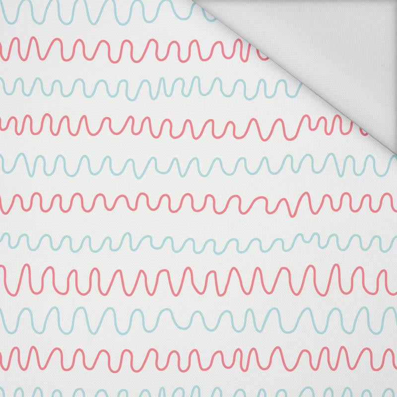 PASTEL DOODLES / mint - salmon pink (PASTEL SKY) - Waterproof woven fabric