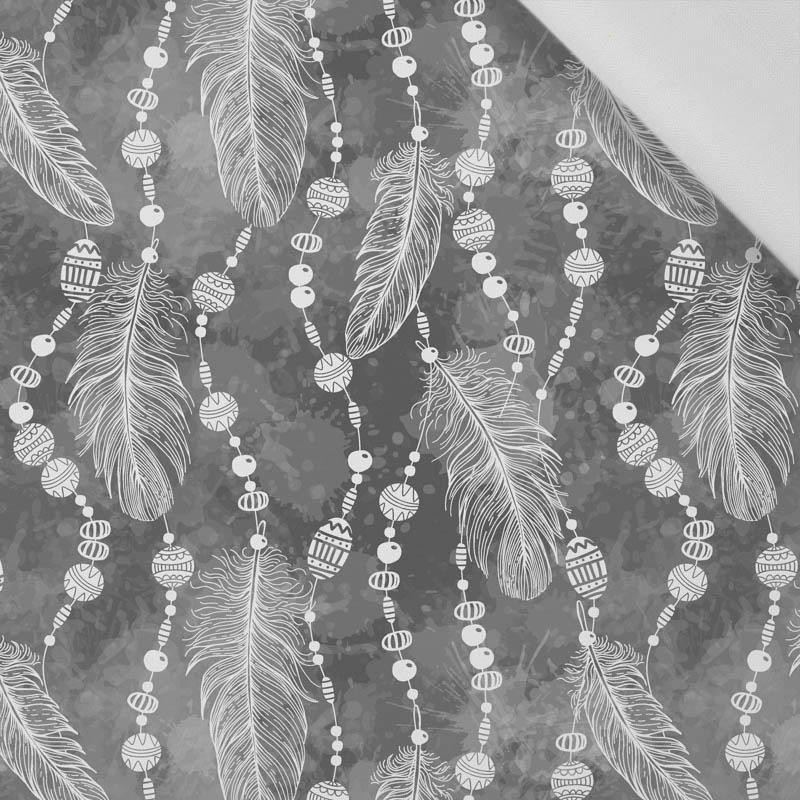 WHITE FEATHERS AND BEADS (GREY) / white - Cotton woven fabric