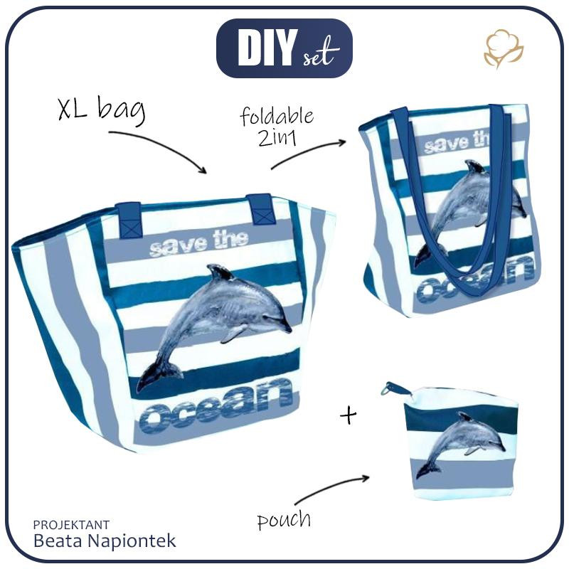 XL bag with in-bag pouch 2 in 1 - DOLPHIN (Save the ocean) - sewing set