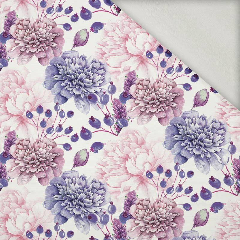 PURPLE PEONIES (IN THE MEADOW) - brushed knit fabric with teddy / alpine fleece