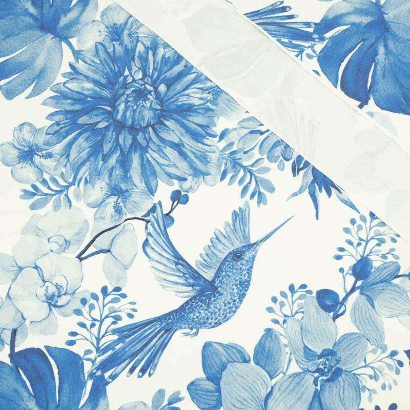 HUMMINGBIRDS AND FLOWERS (CLASSIC BLUE) - Cotton drill