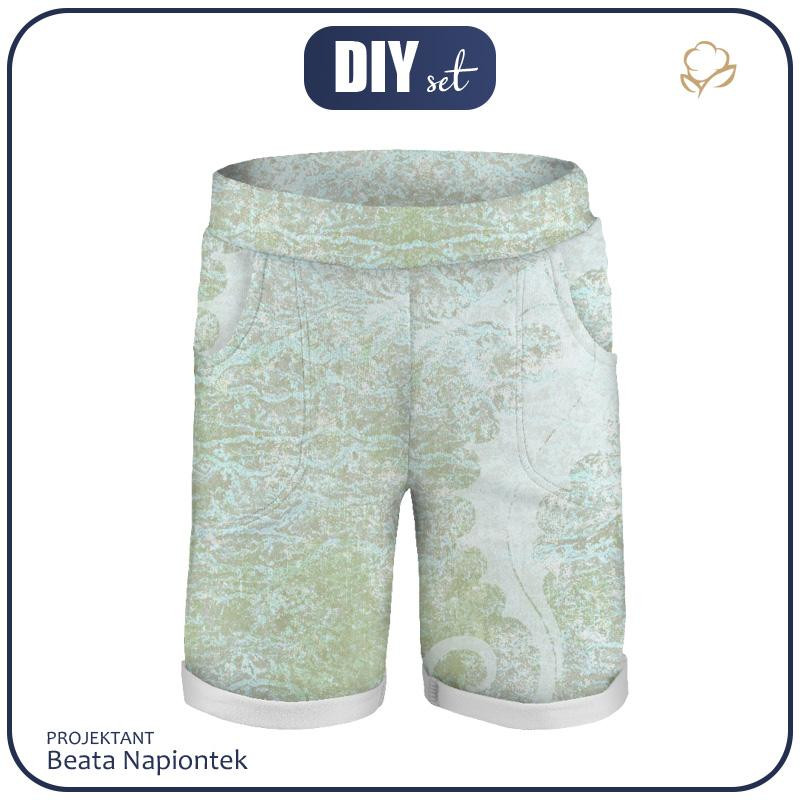 KID`S SHORTS (RIO) - SHADOW / SEA HORSES (SEA ABYSS) - looped knit fabric 