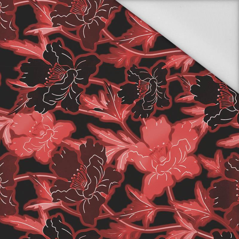 FLOWERS pat. 7 (red) / black - Waterproof woven fabric