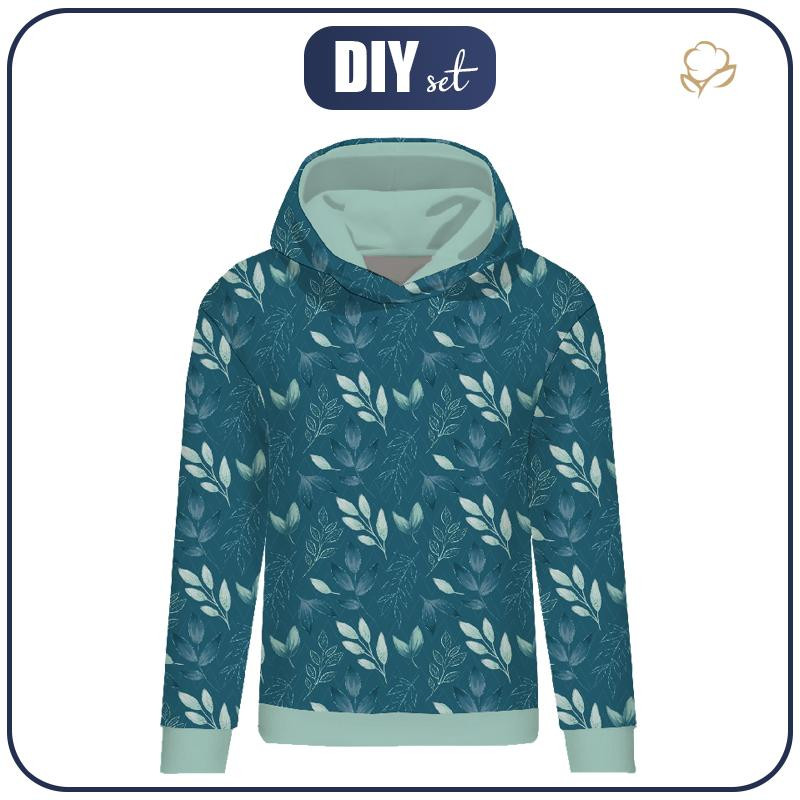 CLASSIC WOMEN’S HOODIE (POLA) - LEAVES pat. 9 - looped knit fabric 