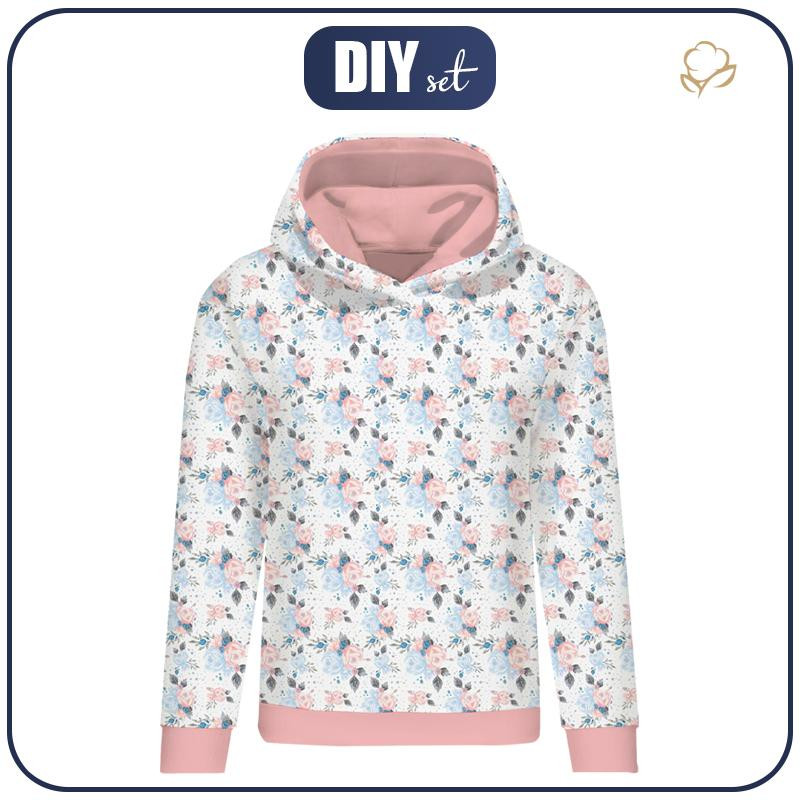 CLASSIC WOMEN’S HOODIE (POLA) - ICE FLOWER BOUQUET (ENCHANTED WINTER) - looped knit fabric 
