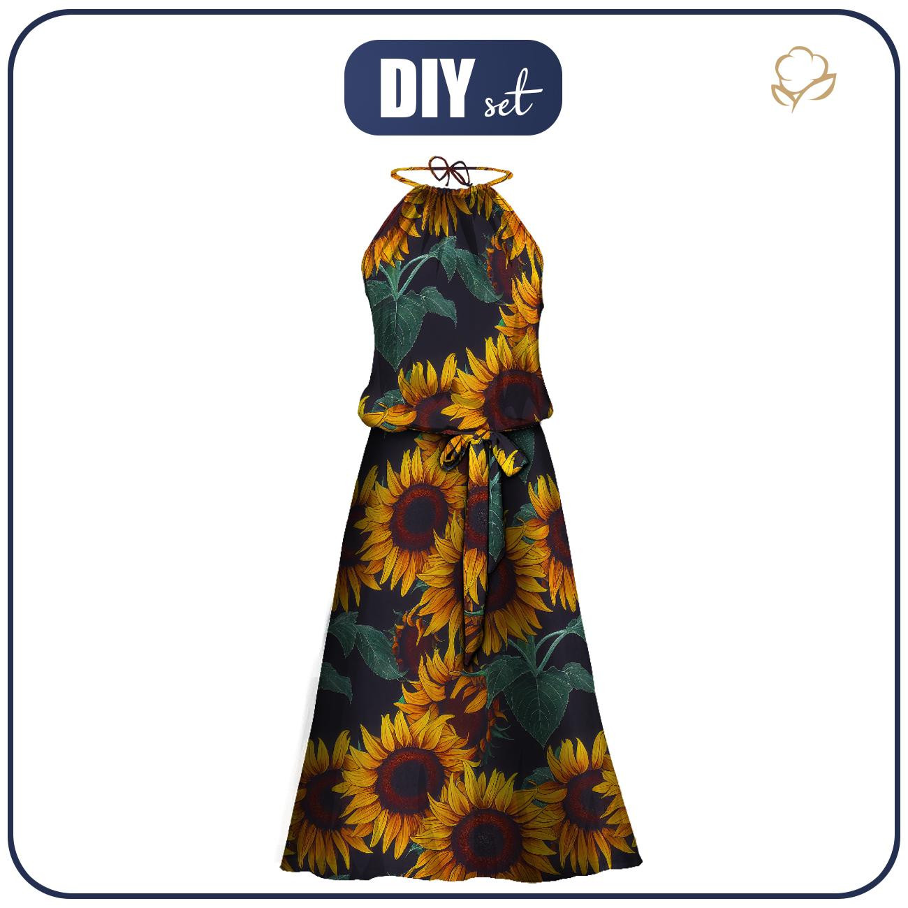 DRESS "DALIA" MAXI - PAINTED SUNFLOWERS pat. 1 - sewing set
