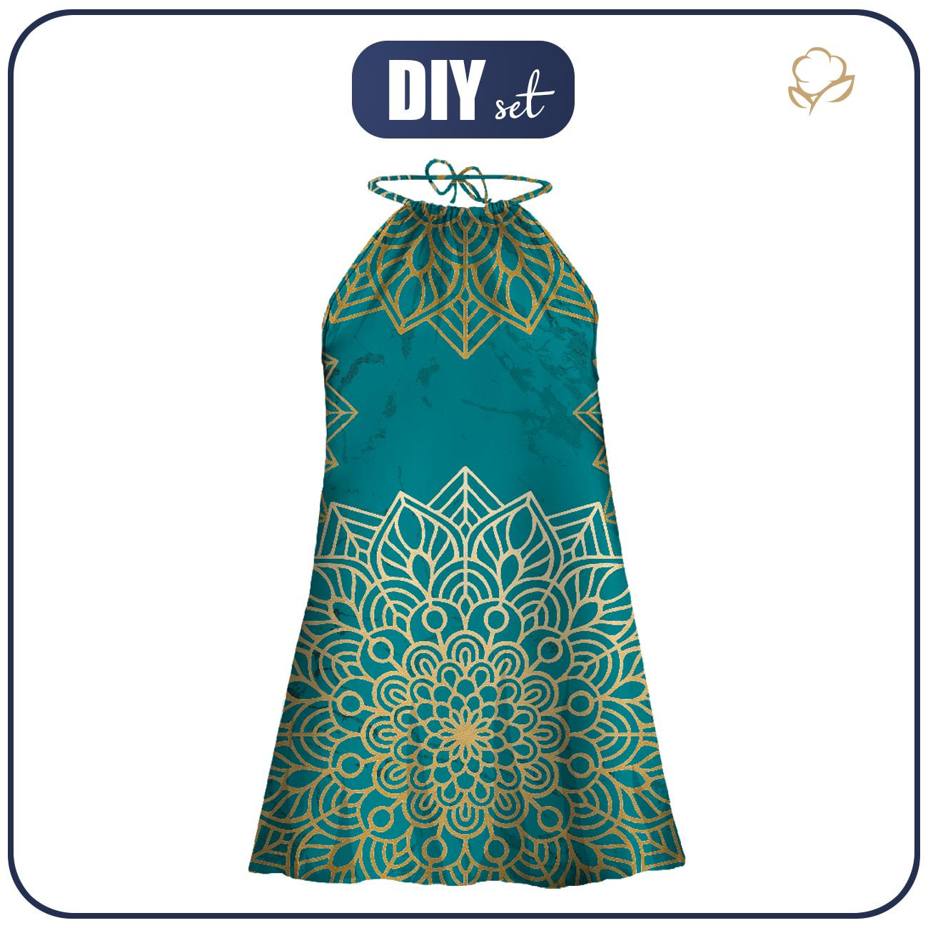 DRESS "DALIA" MINI - MANDALA pat. 5 / emerald - sewing set