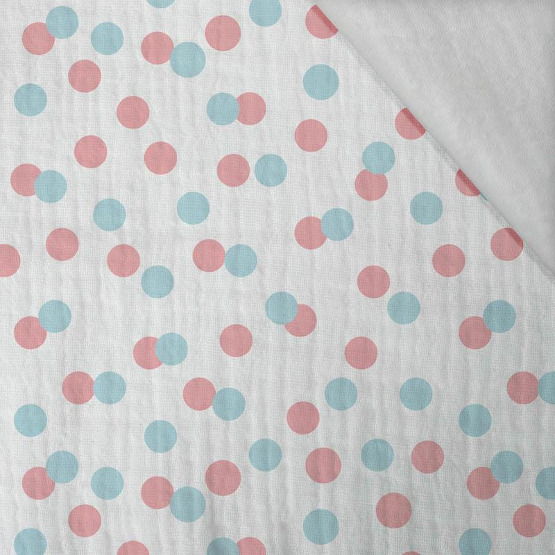 PASTEL DOTS / mint - salmon pink (PASTEL SKY) - Cotton muslin