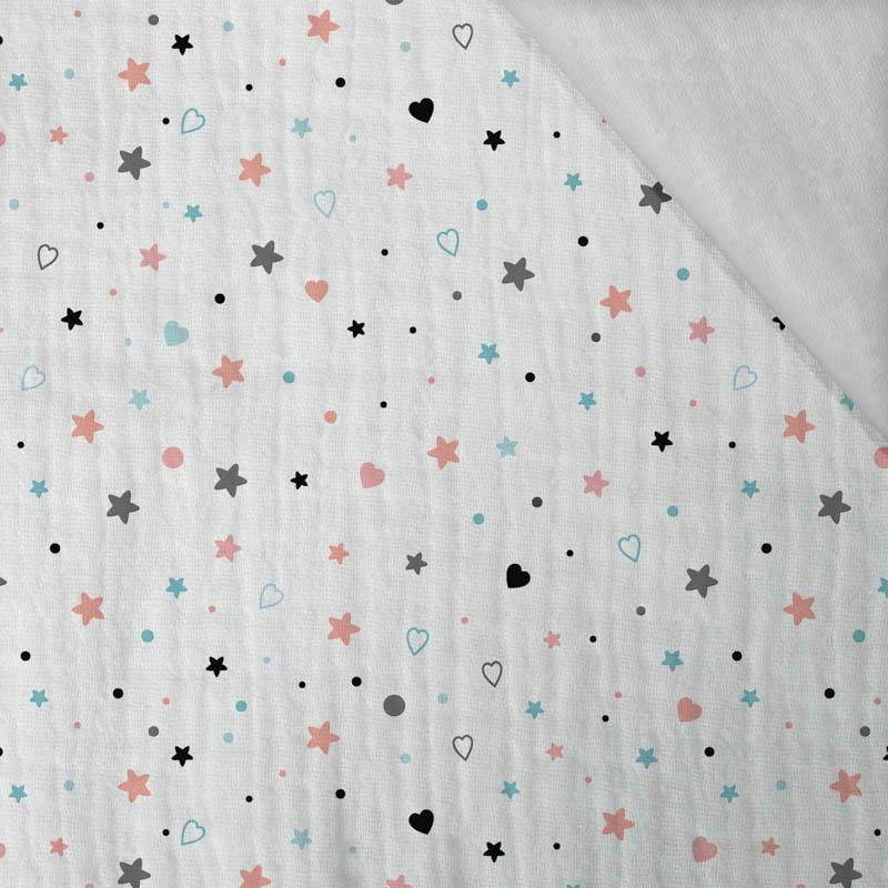 STARS AND HEARTS (PASTEL SKY) - Cotton muslin