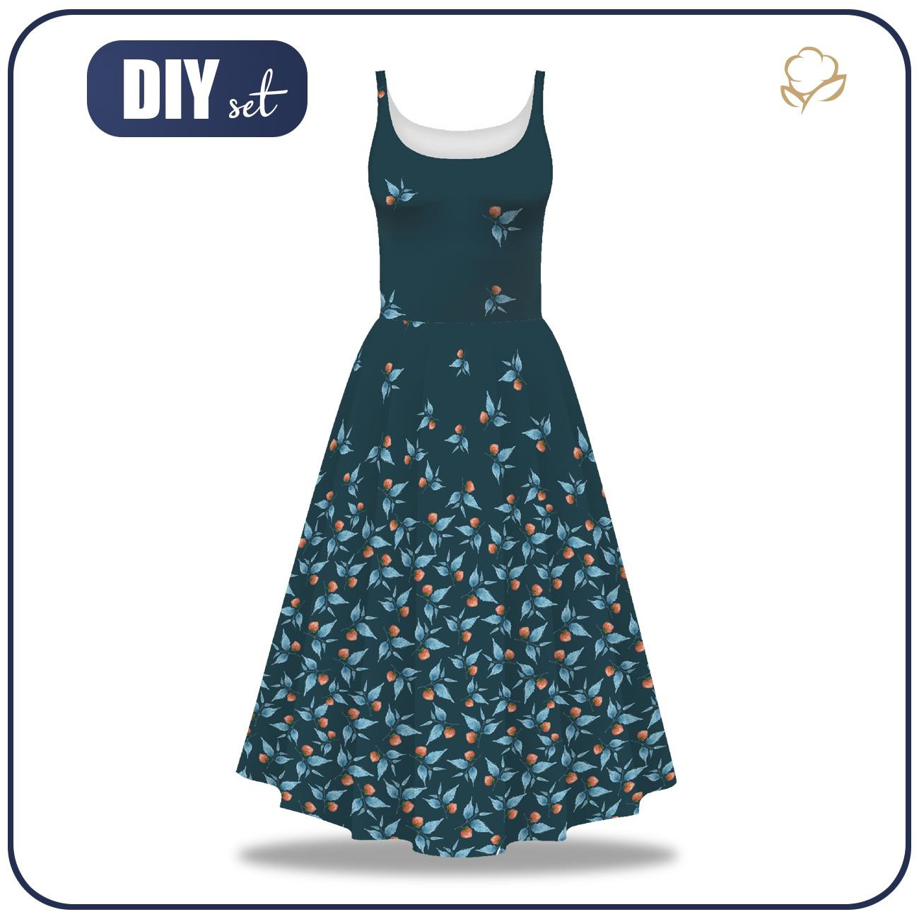 DRESS "ISABELLE" - BLUE LEAVES - sewing set