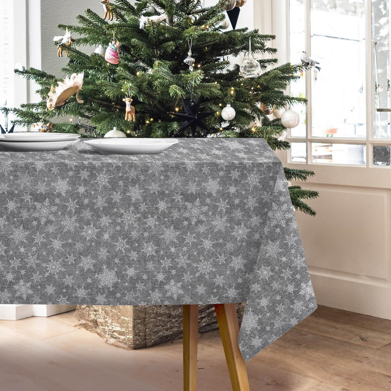 SNOWFLAKES PAT. 2 / ACID WASH GREY  - Woven Fabric for tablecloths