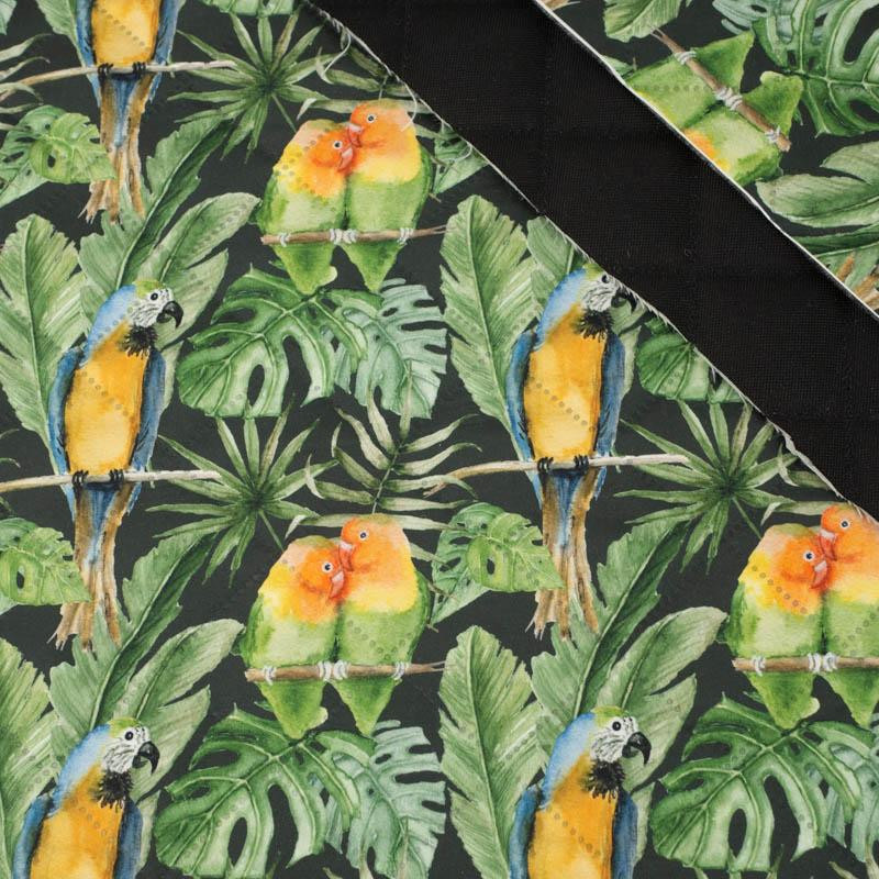 PARROTS pat. 2 / black (JUNGLE) - picnic blankets woven fabric
