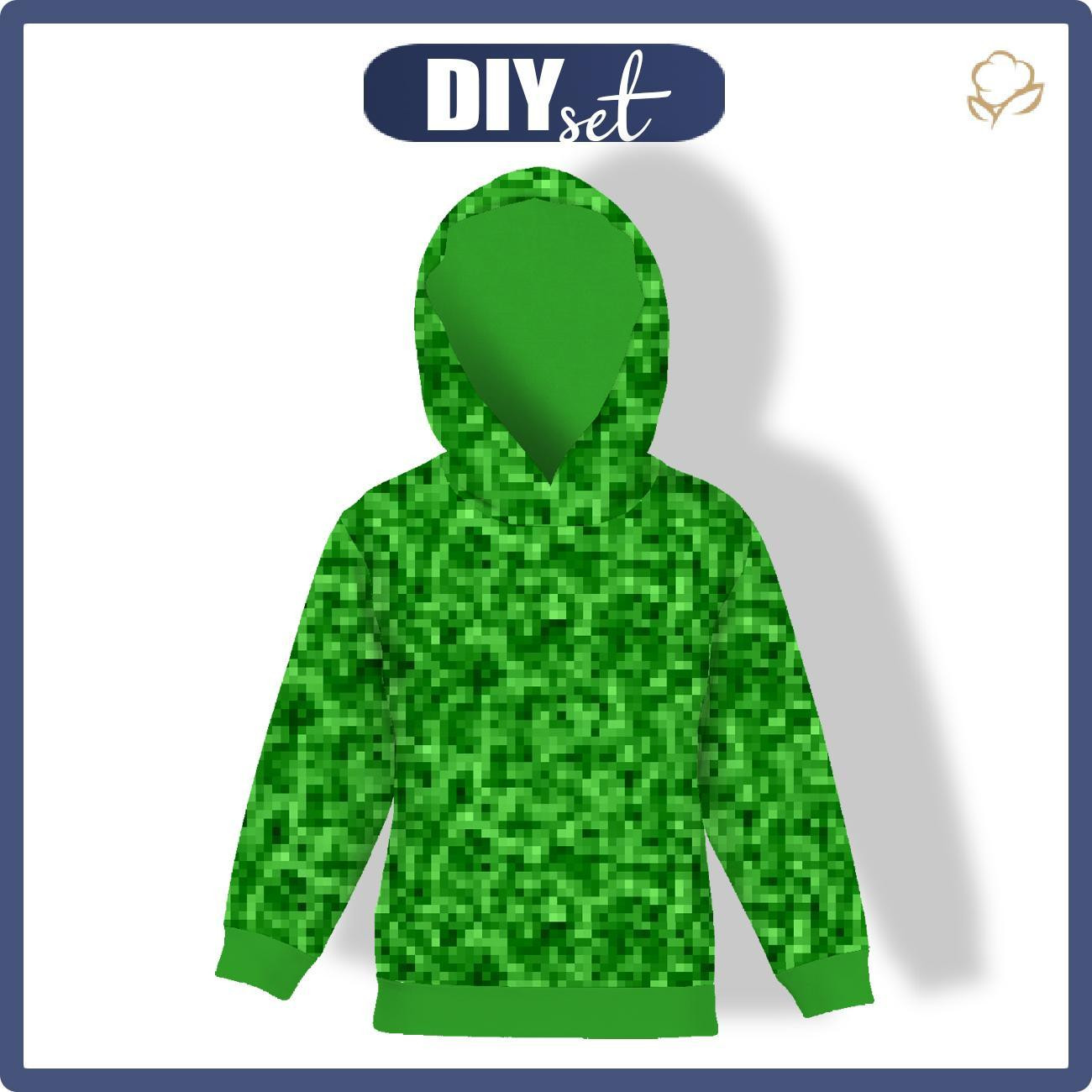 KID'S HOODIE (ALEX) - PIXELS pat. 2 / green - looped knit fabric (98/104)