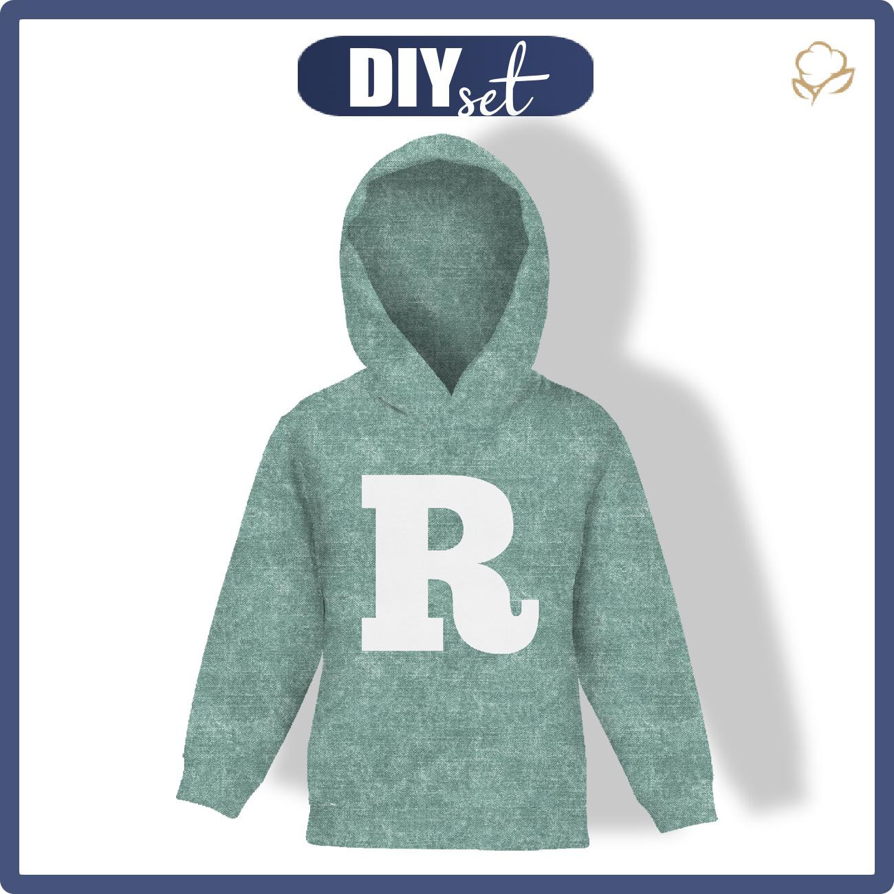 KID'S HOODIE (ALEX) - "R" / acid wash modern mint - looped knit fabric