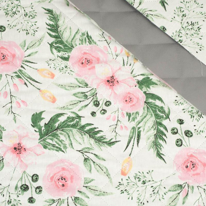 PINK ROSES / white - picnic blankets woven fabric