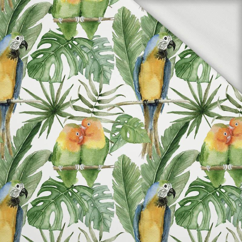 PARROTS pat. 2 / white (JUNGLE) - looped knit fabric