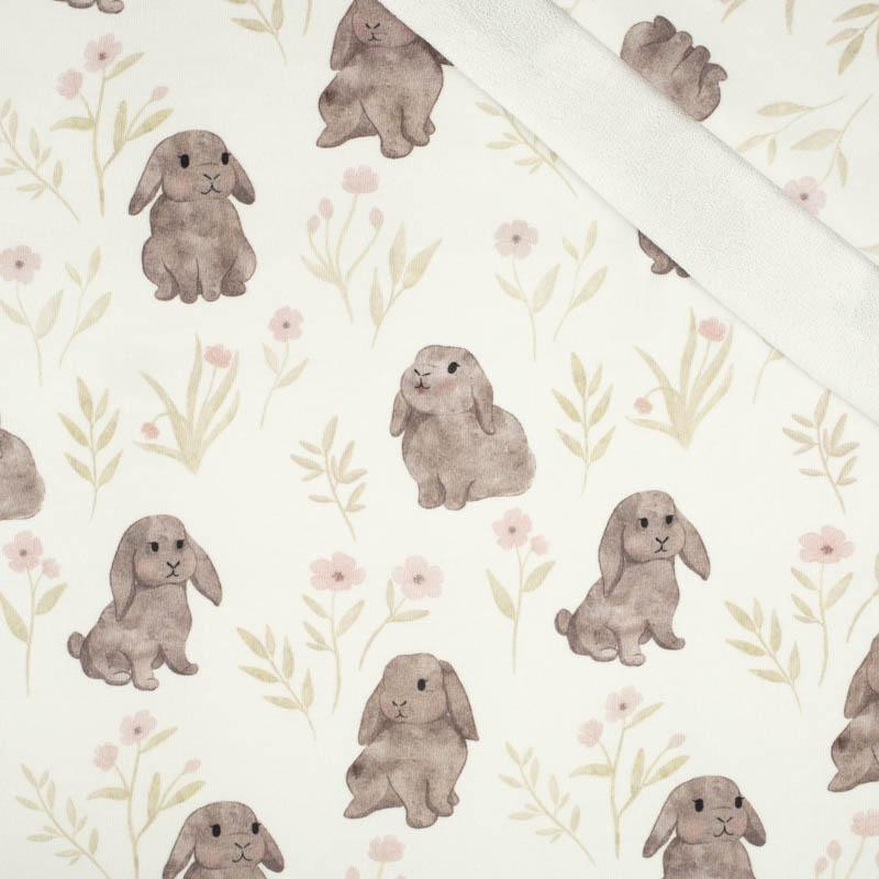 GREY BUNNIES pat. 3 (PASTEL BUNNIES) - looped knit fabric