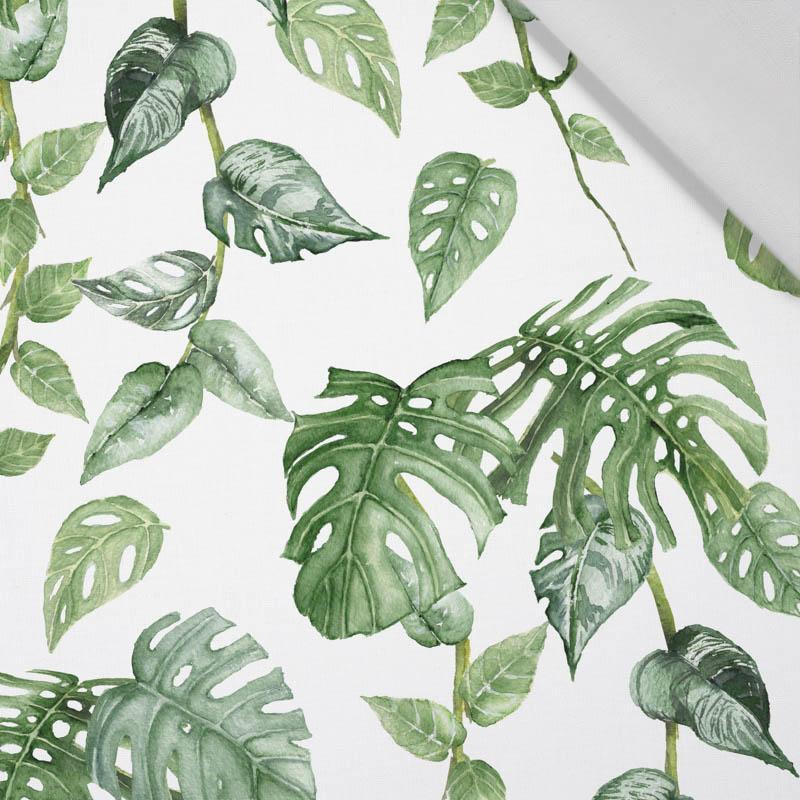 100CM ROPICAL LEAVES MIX pat. 2 / white (JUNGLE) - Cotton woven fabric