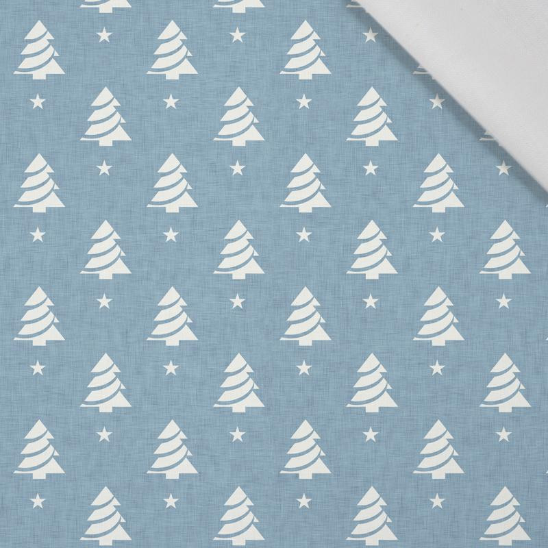 CHRISTMAS TREES WITH STARS / ACID WASH - blue - Cotton woven fabric