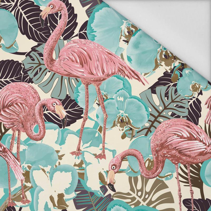FLAMINGOS AND MONSTERAS - Waterproof woven fabric