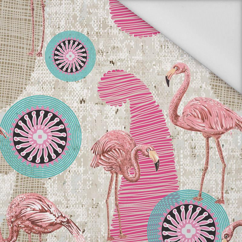 FLAMINGOS AND ROSETTES - Waterproof woven fabric
