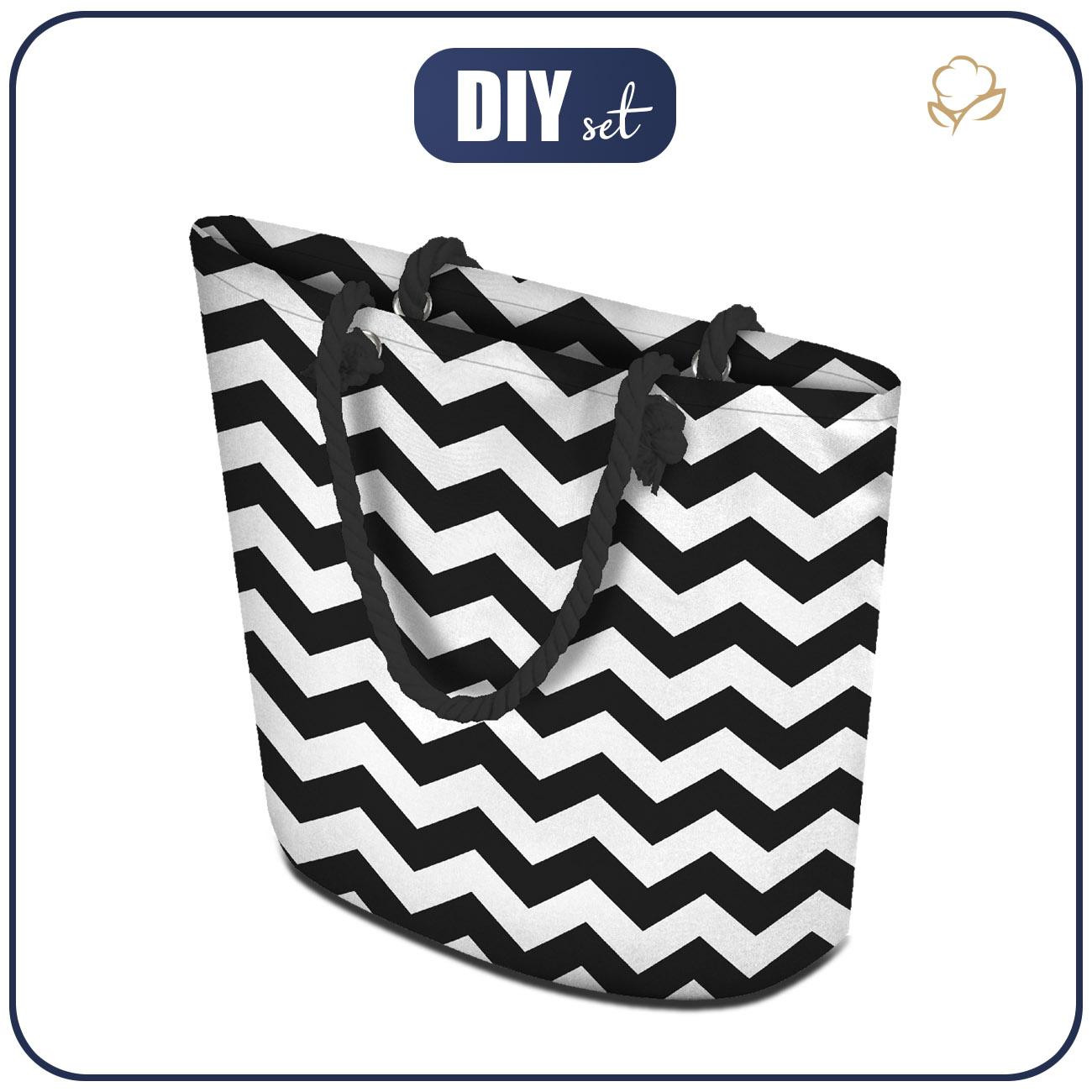 TOTE BAG - ZIGZAGS / black - sewing set