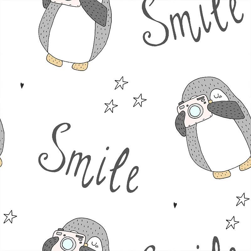 PHOTO PENGUIN SMILE / white - Cotton woven fabric