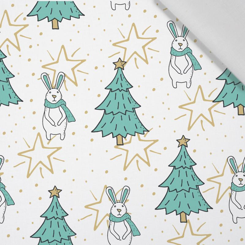 HARES WITH CHRISTMAS TREES / white - Cotton woven fabric