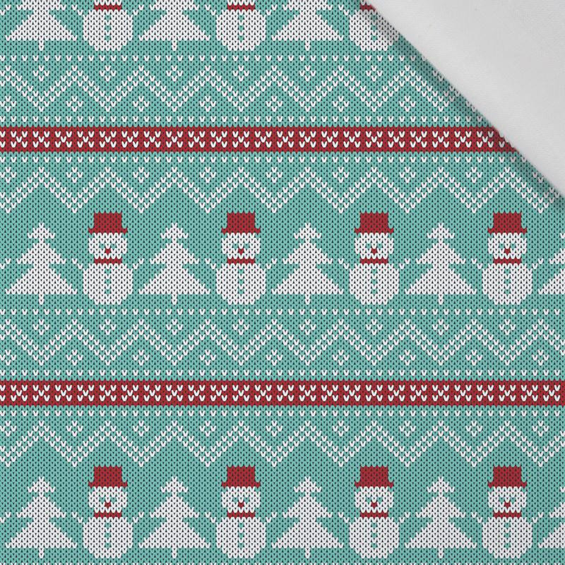 SNOWMEN WITH CHRISTMAS TREES / mint - Cotton woven fabric