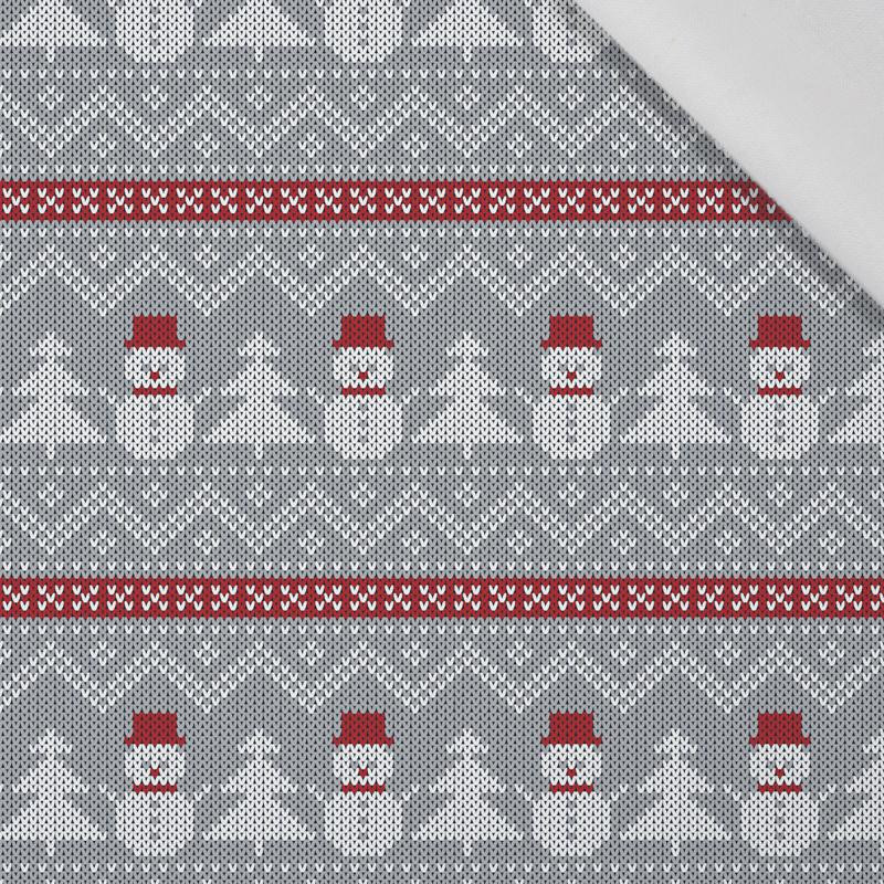SNOWMEN WITH CHRISTMAS TREES / grey - Cotton woven fabric
