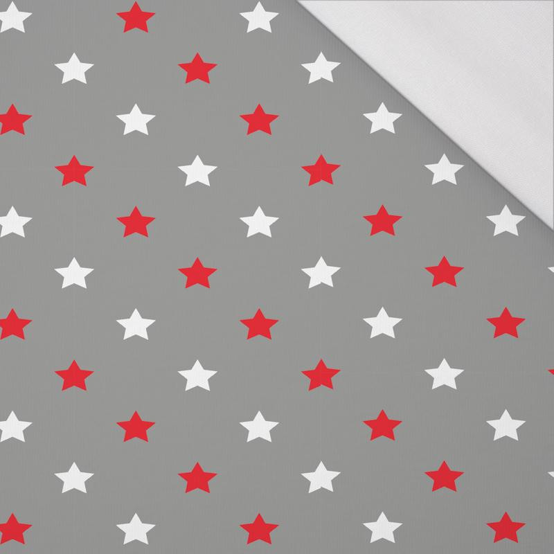 DIAGONAL RED STARS / grey - single jersey with elastane 