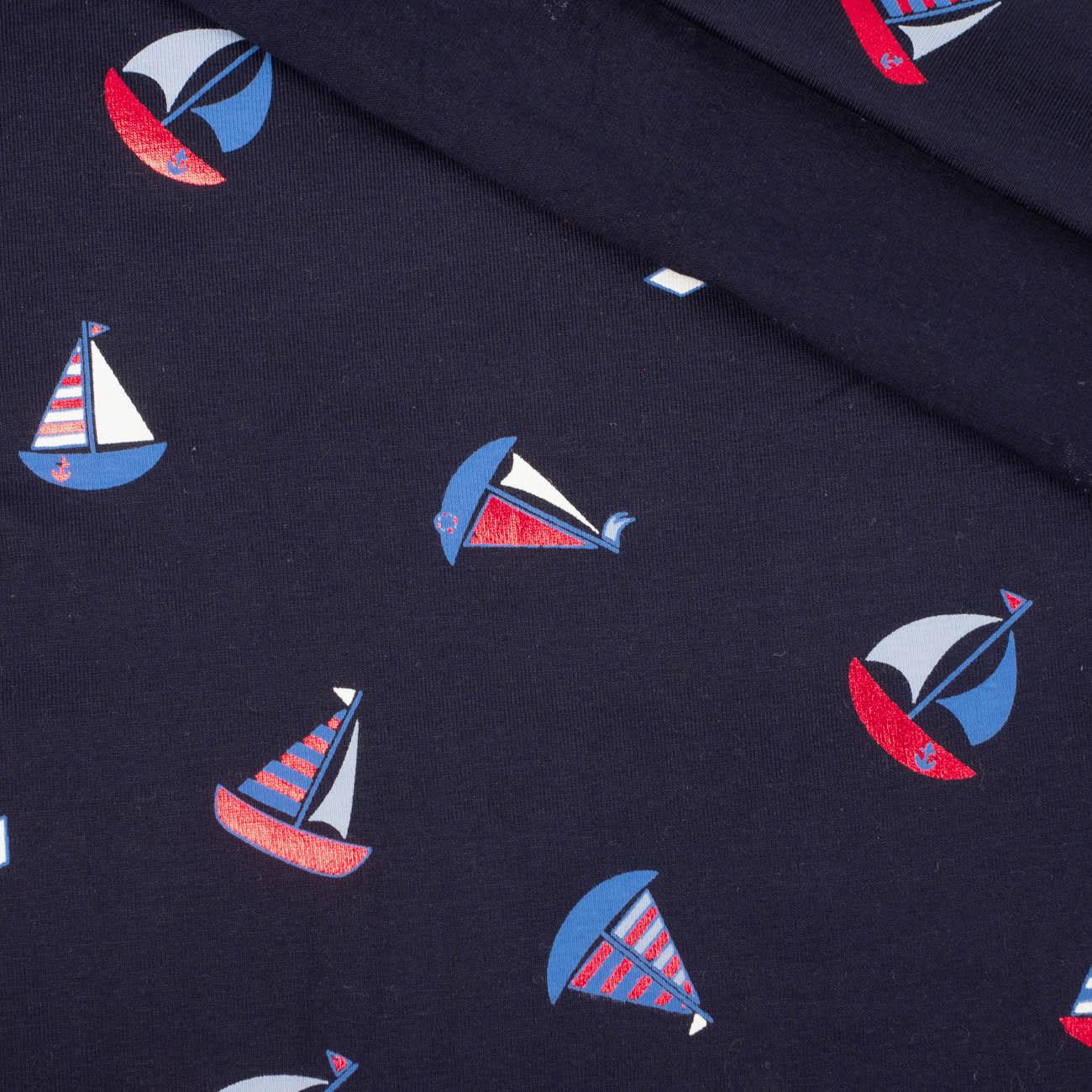 SAILING SHIPS pat. 2 / navy - single jersey 