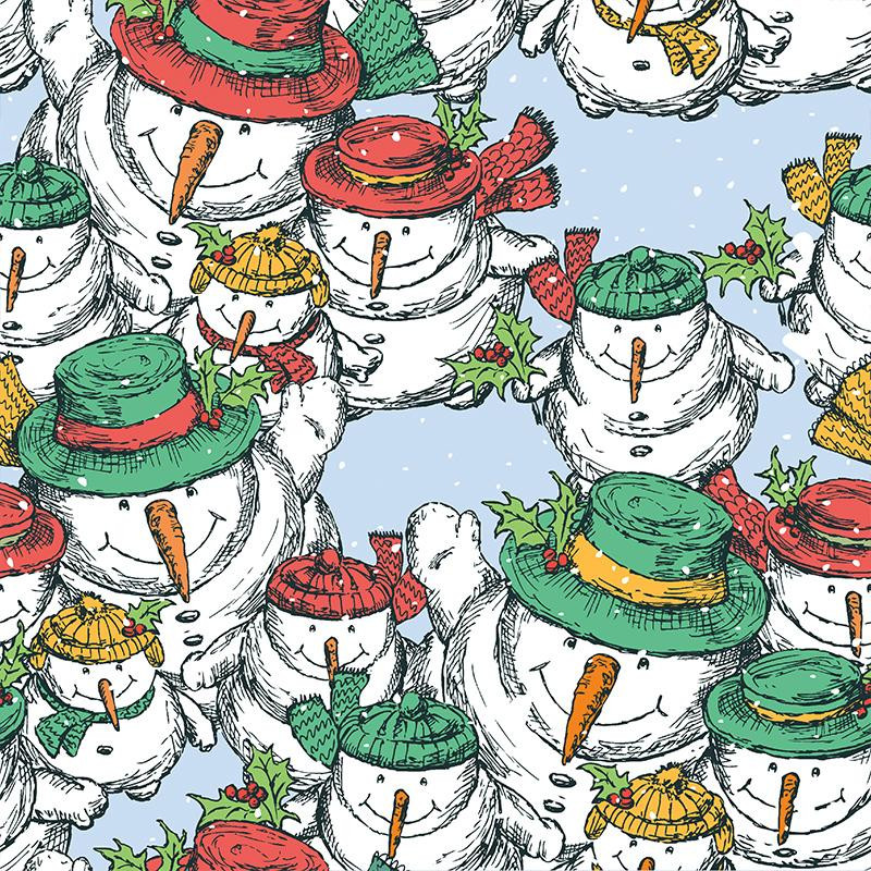 SNOWMEN IN CAPS - Cotton woven fabric