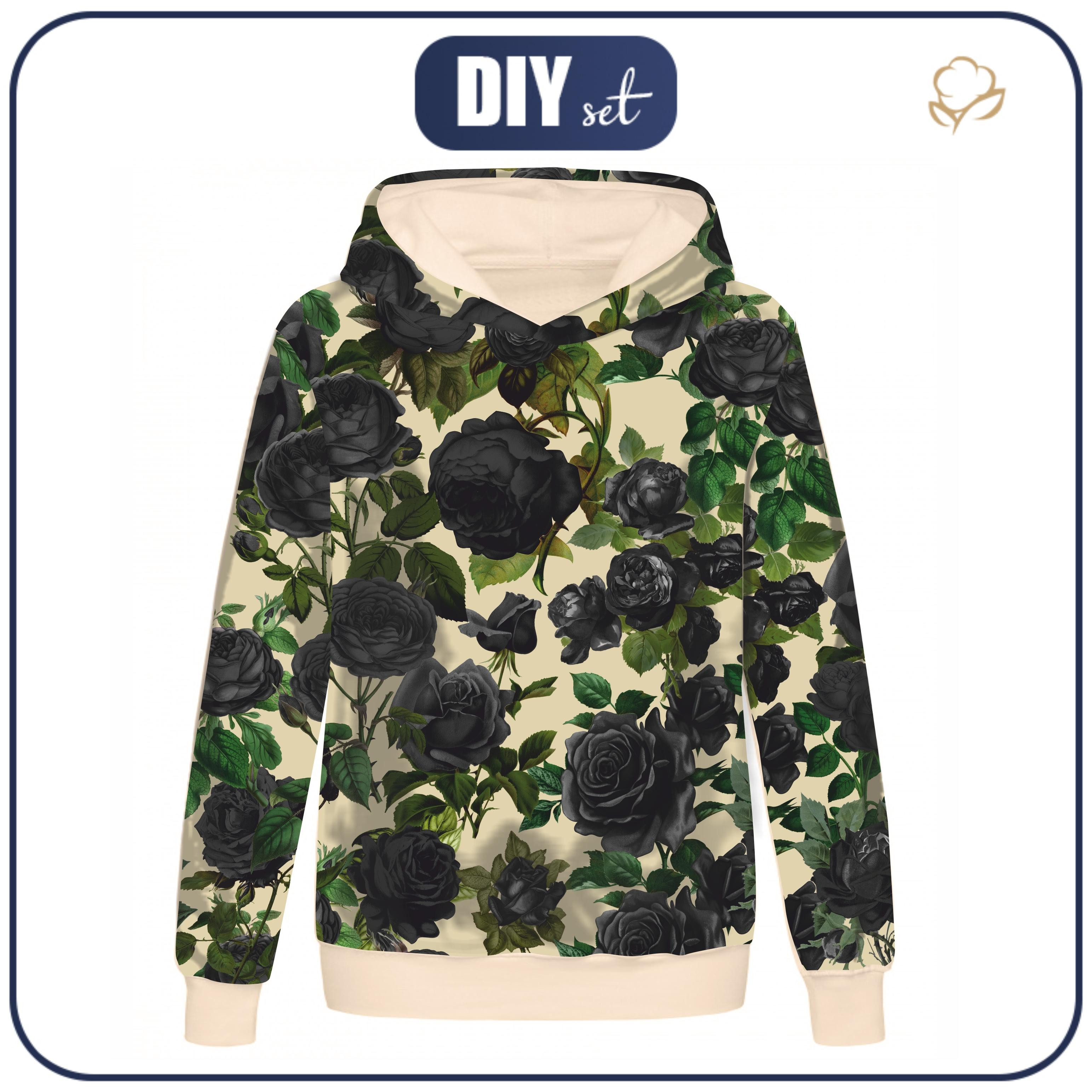 CLASSIC WOMEN’S HOODIE (POLA) - BLACK ROSES - looped knit fabric ITY