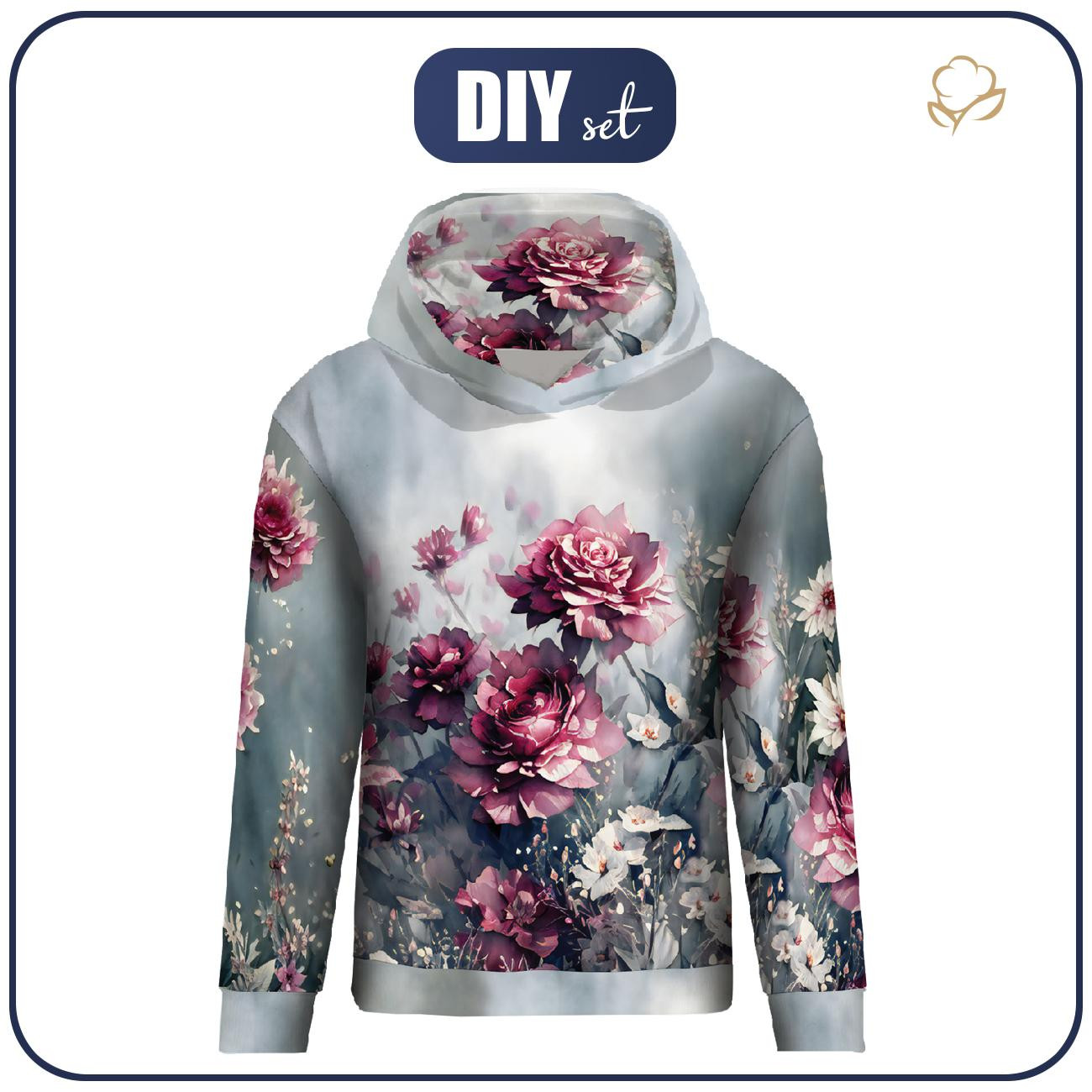 CLASSIC WOMEN’S HOODIE (POLA) - VINTAGE FLOWERS PAT. 4 - sewing set