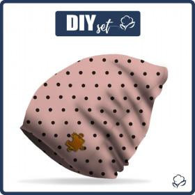 "Beanie" cap 51-53 - BLACK DOTS / B-05 rose quartz