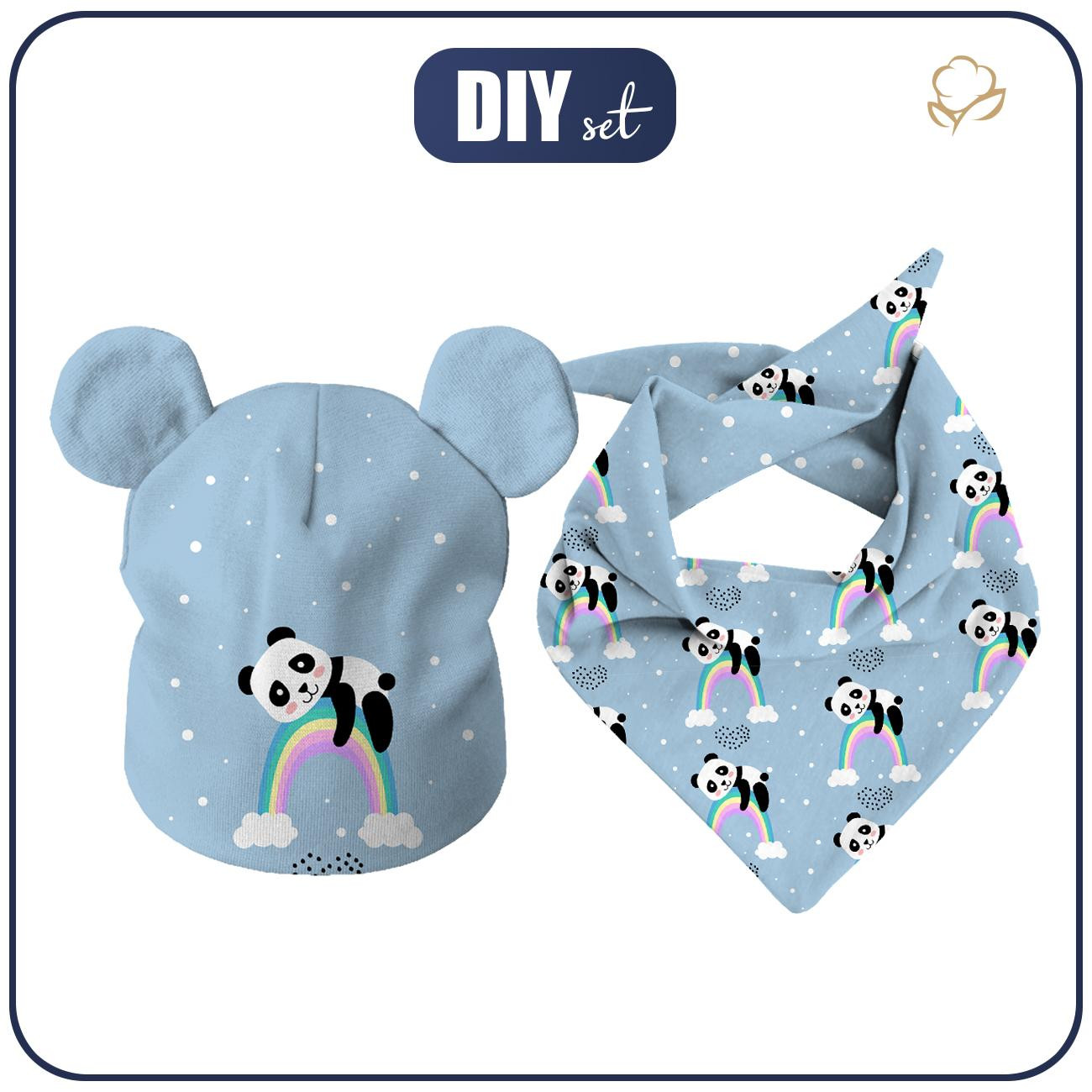 KID'S CAP AND SCARF (TEDDY) - PANDA ON A RAINBOW - sewing set